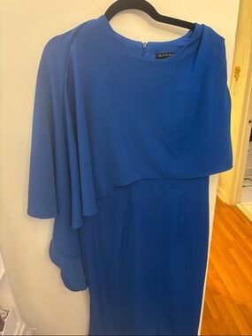 Black Halo One-Shoulder Royal Blue Draped Dress